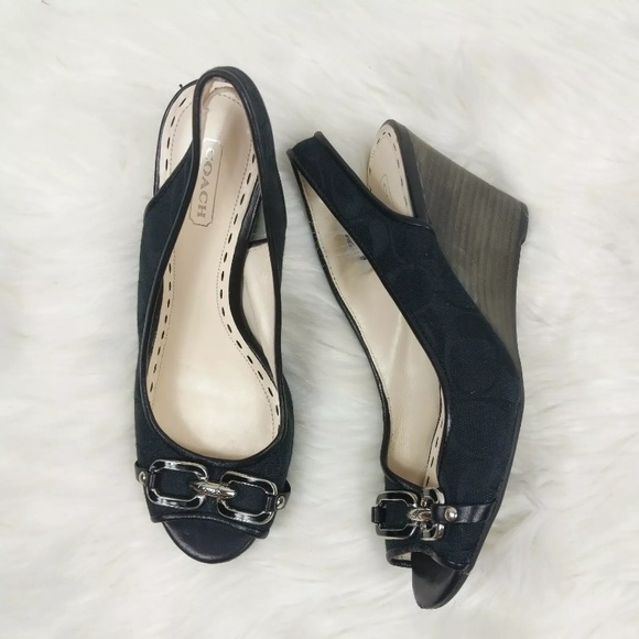 Coach black wedges have peep toe. Size 7 1/2 - Picture 2 of 9